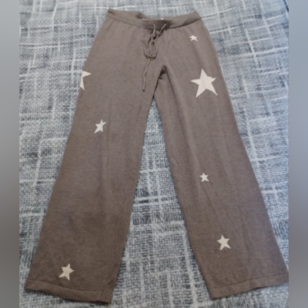 Soft Surroundings Drawstring Star Brown Wide Leg Lounge Cozy Vacation Pants Sz S
